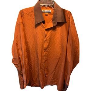 Veezo Men’s XL Orange Brown Long Sleeve Button Down Polyester Blend Shirt